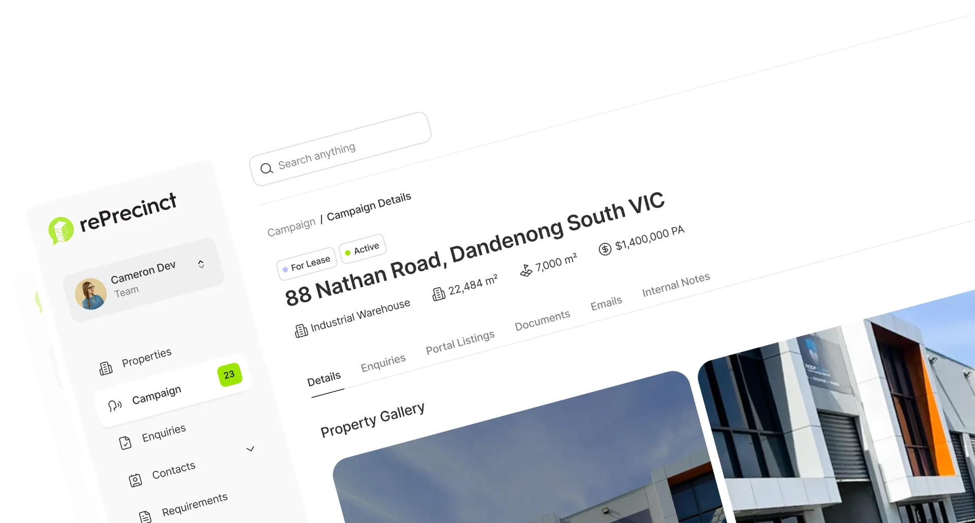 Commercial real estate website design connected to the rePrecinct CRM