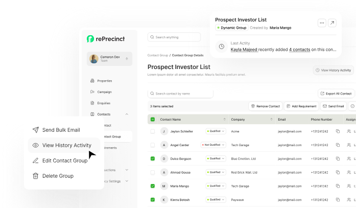 Lease expiry matching and requirement search inside rePrecinct