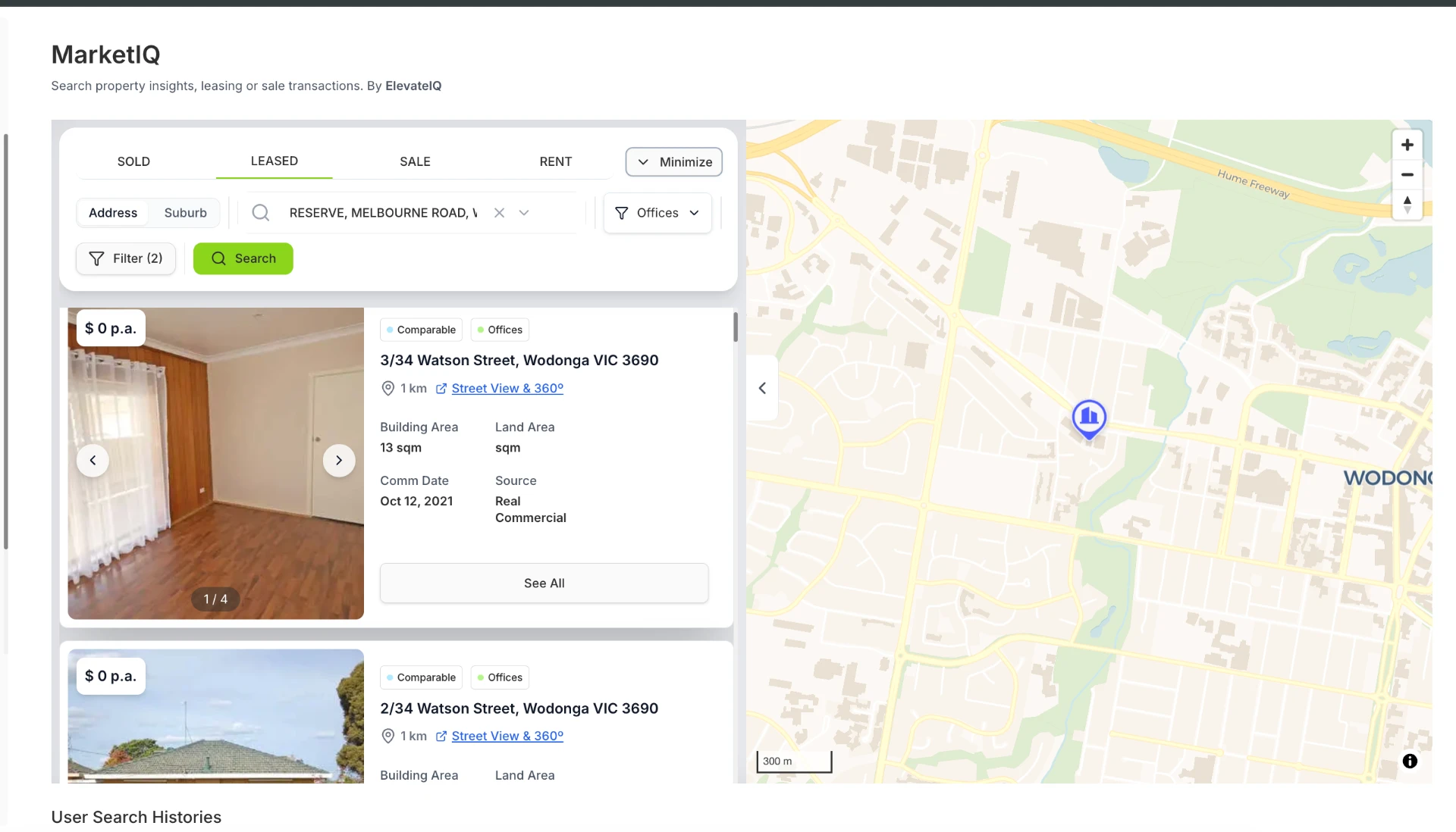 rePrecinct property detail view with specifications and lease information